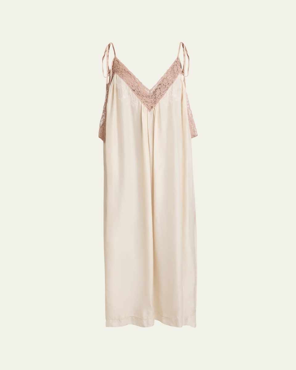 Long Lace-Trim Silk Slip Dress